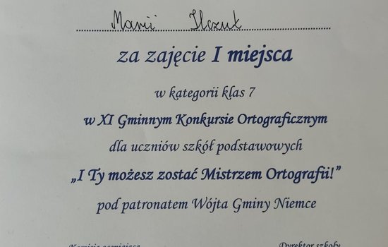 SUKCESY NASZYCH UCZENNIC W XI GMINNYM KONKURSIE ORTOGRAFICZNYM